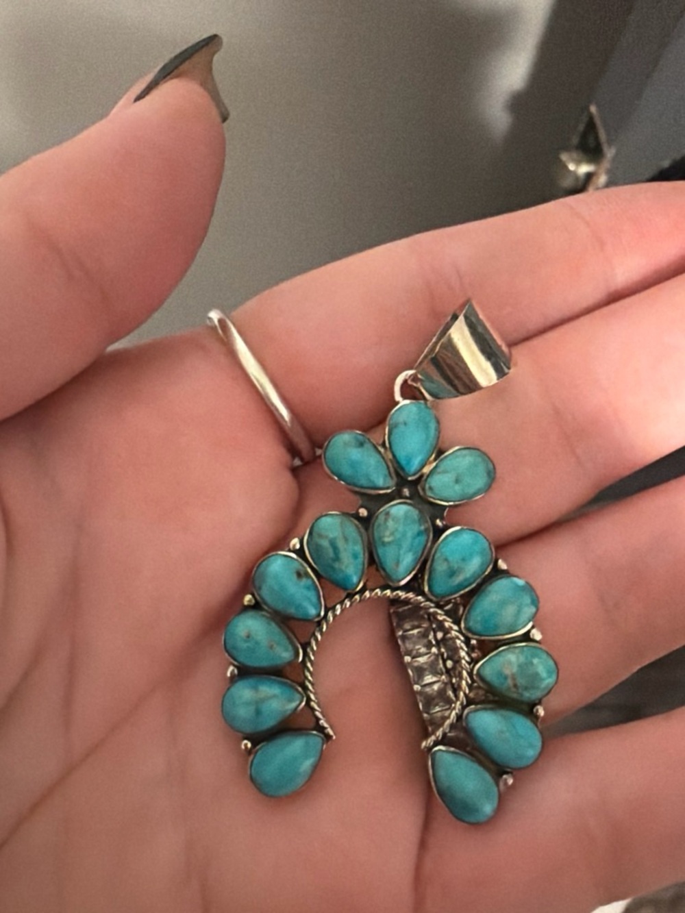 Authentic Kingman Turquoise Teardrop Cluster Pendant - Women Jewelry